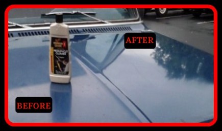 Vehicle hood half cut and half untouched